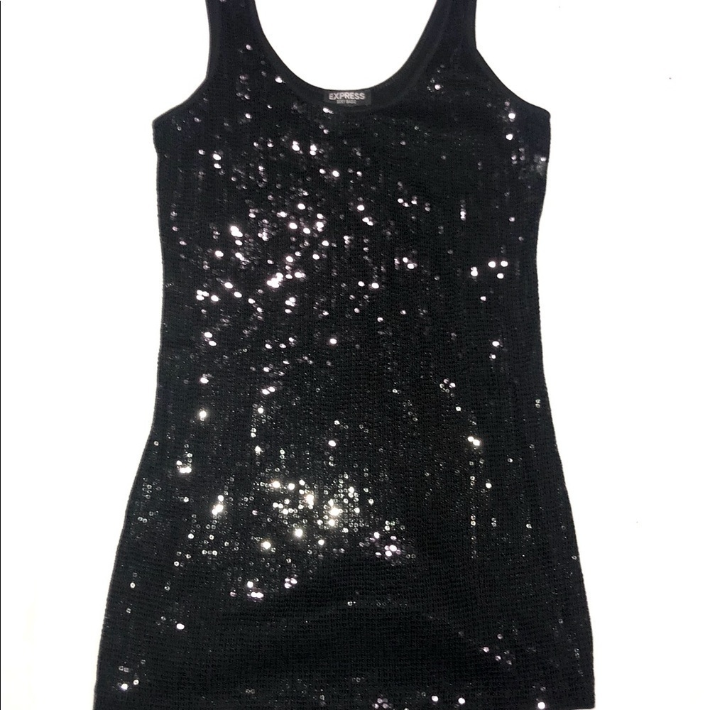 Express Sexy Basic Sequin Black Tank Top Medium - image 1